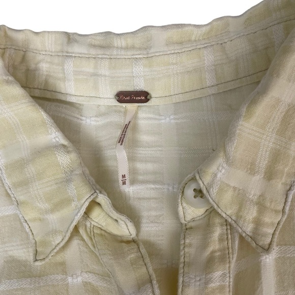 Free People Loveland Woven Plaid Button Down Shirt Citron Yellow - Picture 9 of 12